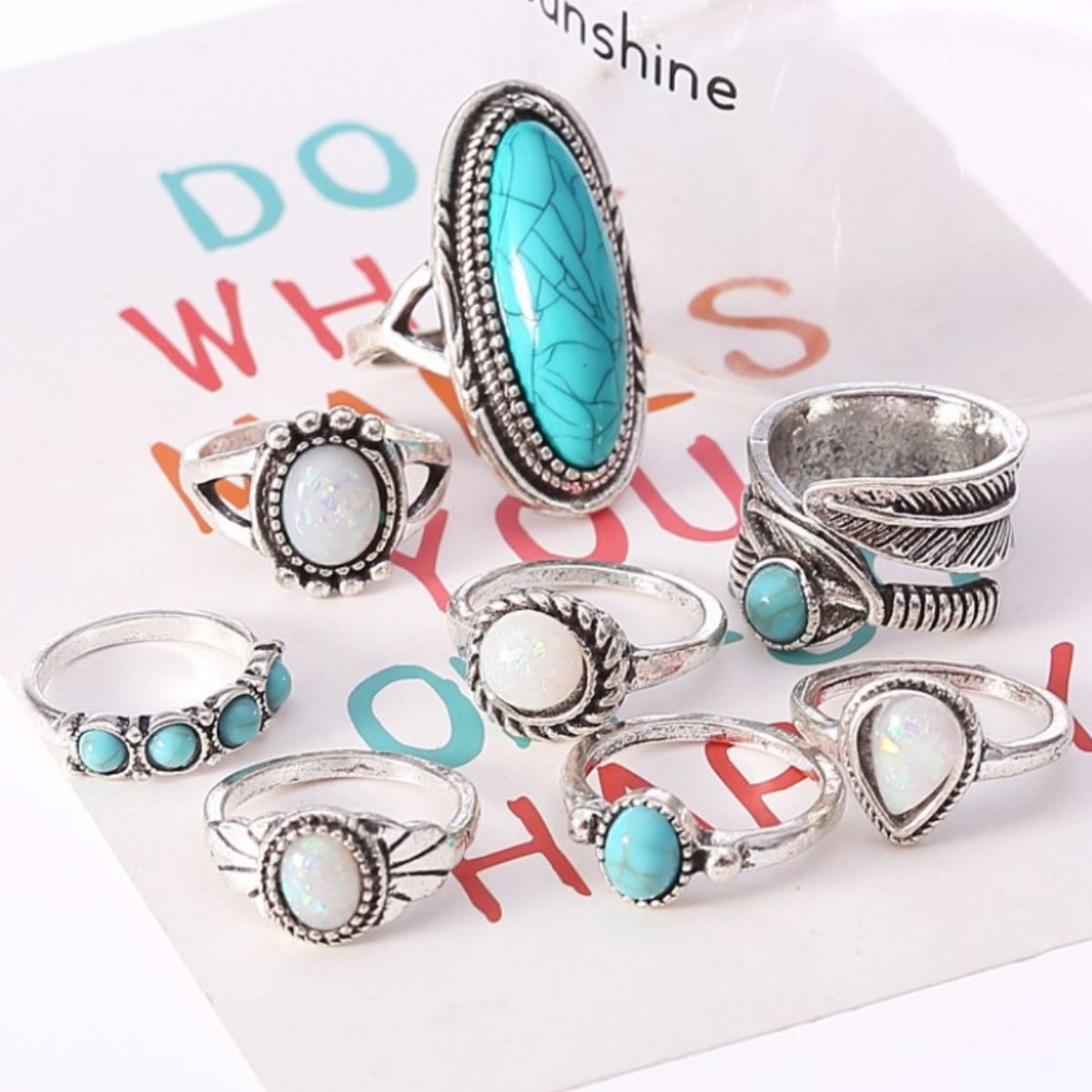 Alloy Turquoise 8-Piece Ring Set Turquoise One Size