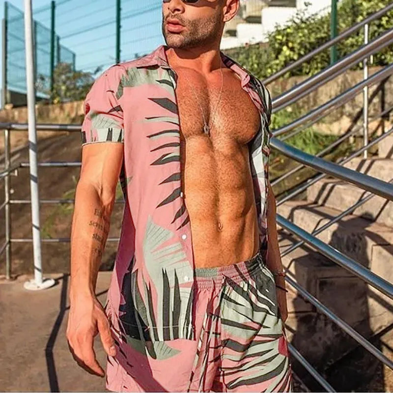 men's men's full size button up shirt and shorts set plus size - extra view