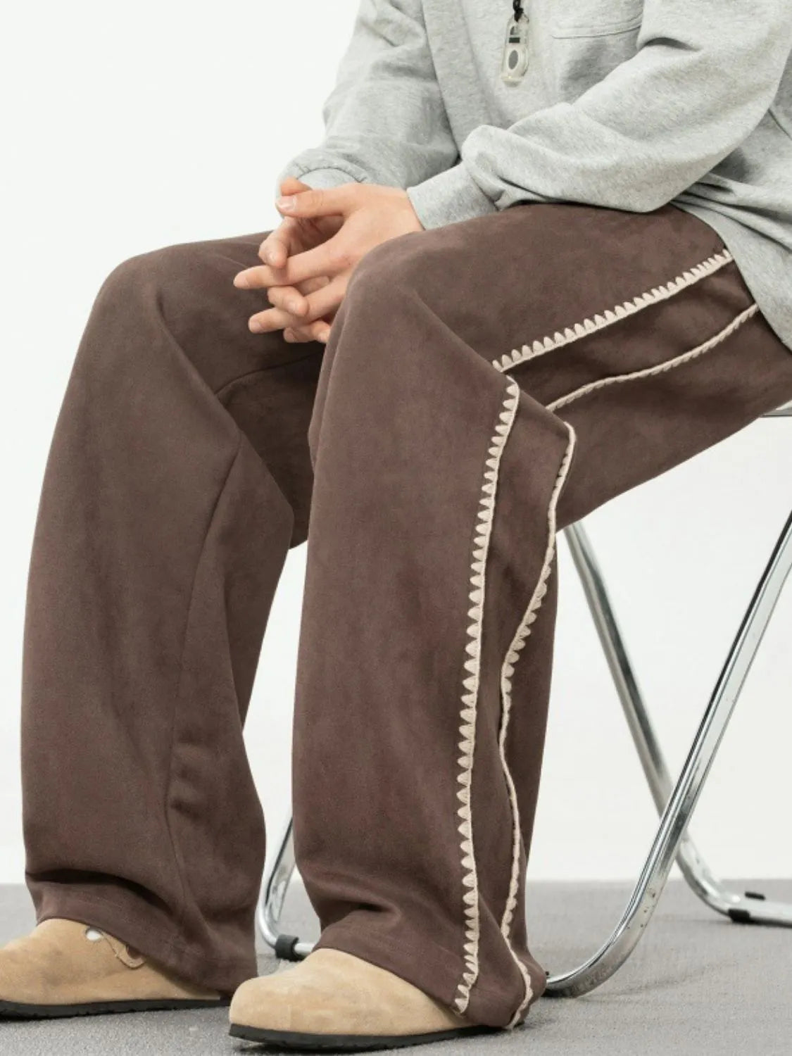 Men's Plus Size Drawstring Wide Leg Pants Brown