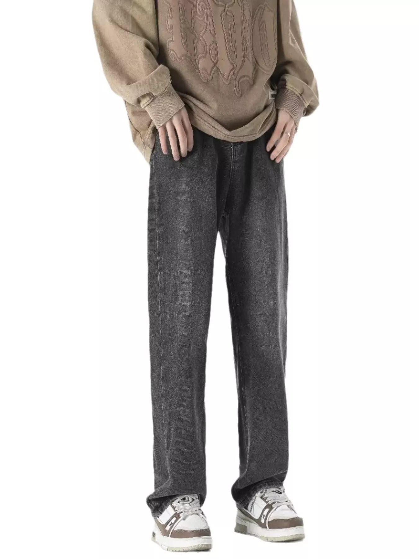 men's full size vintage wash loose fit jeans plus size - second view