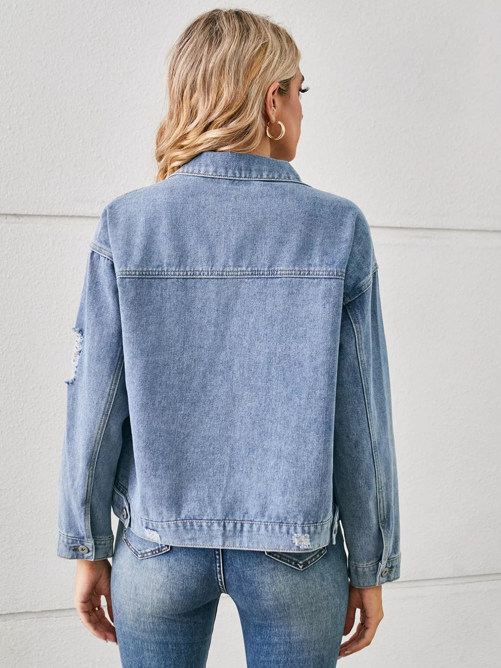 women's snake print button up denim jacket - detail shot