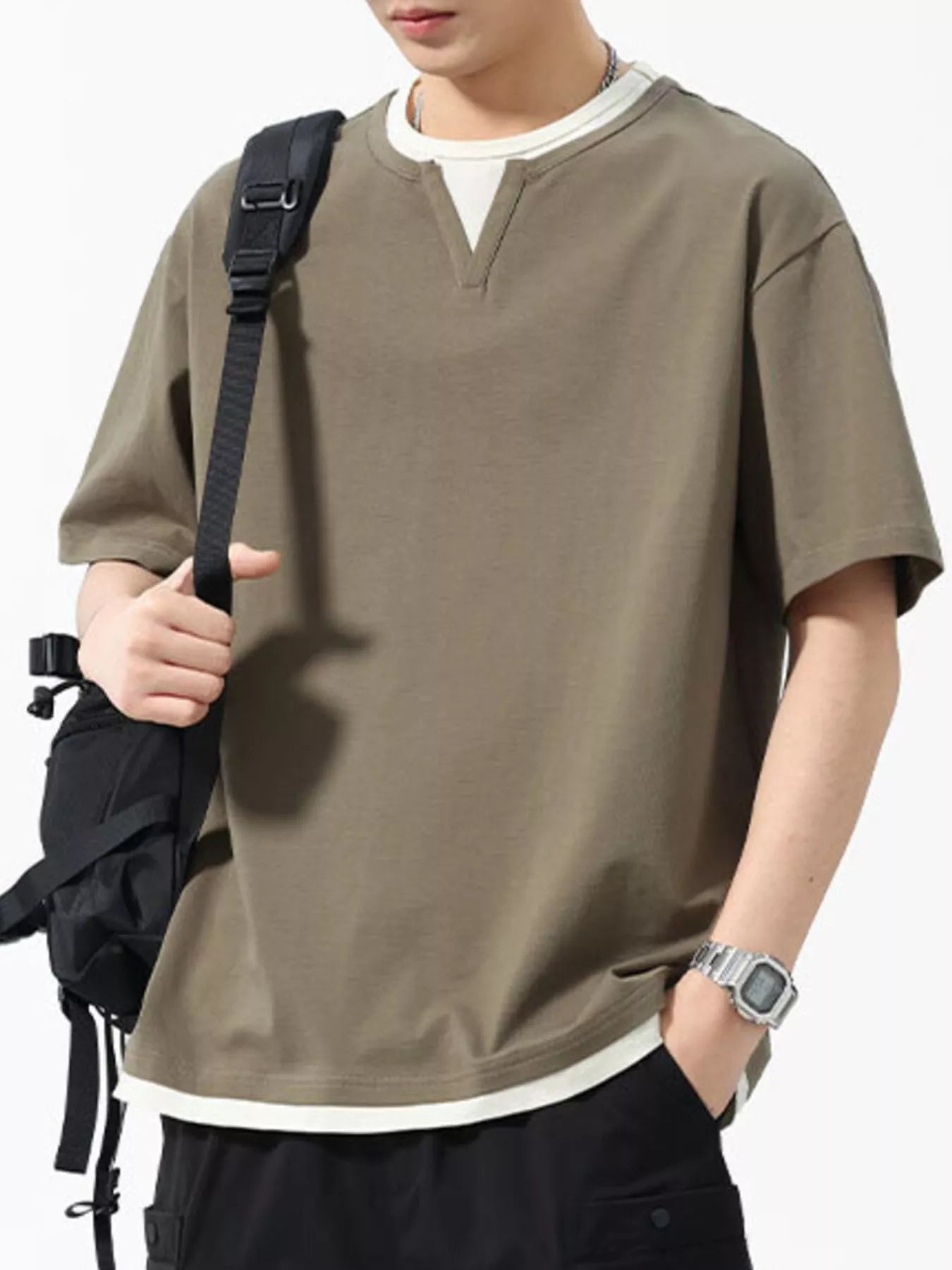 men's men's plus size contrast trim short sleeve tee - product showcase