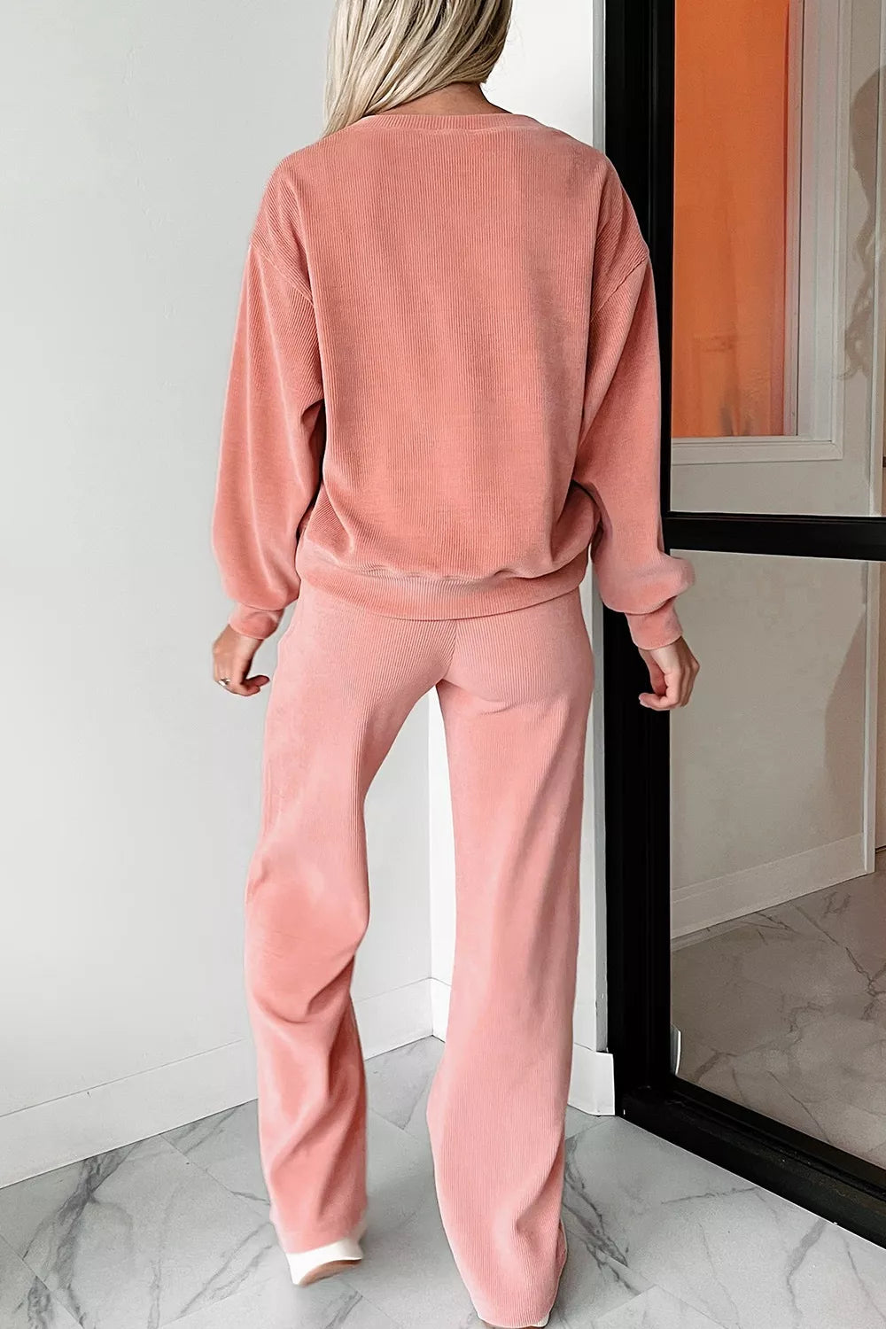 women's ribbed round neck top and pants set - extra view