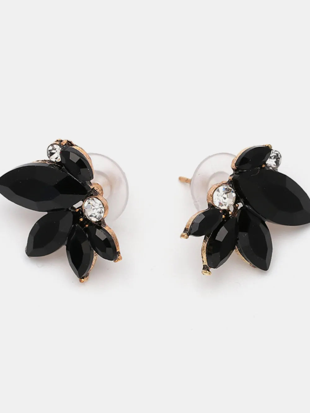 Alloy Rhinestone Flower Stud Earrings Black One Size