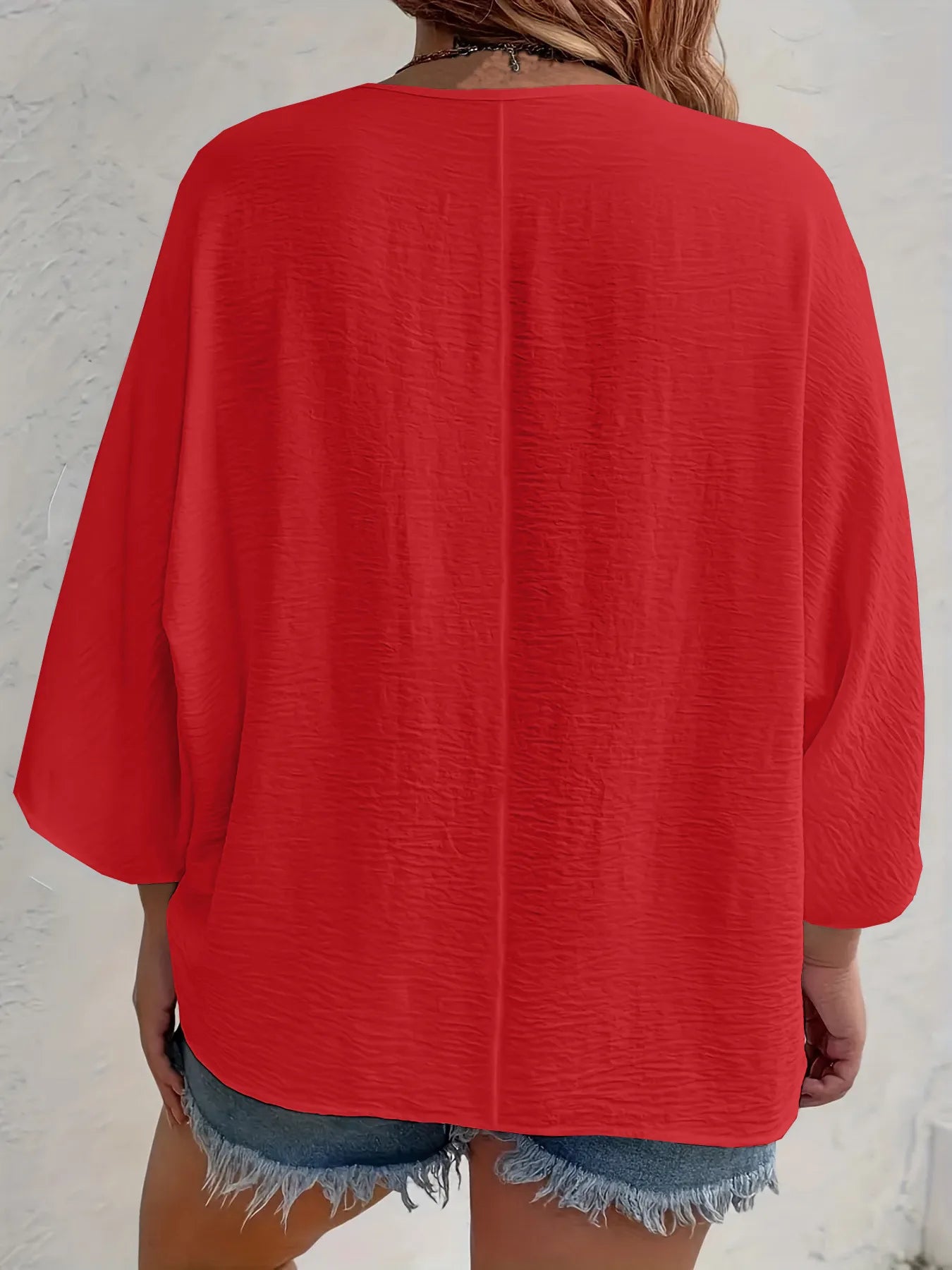 Full Size Casual V-Neck Button Down Relaxed Fit Blouse Plus Size