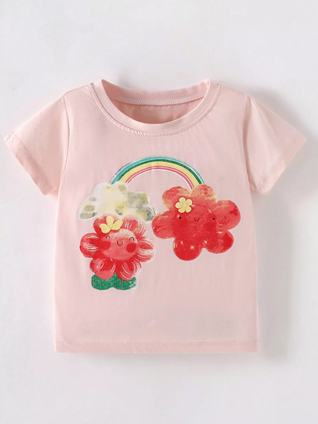 women's children's cute cartoon flower print short sleeve t-shirt - styled view