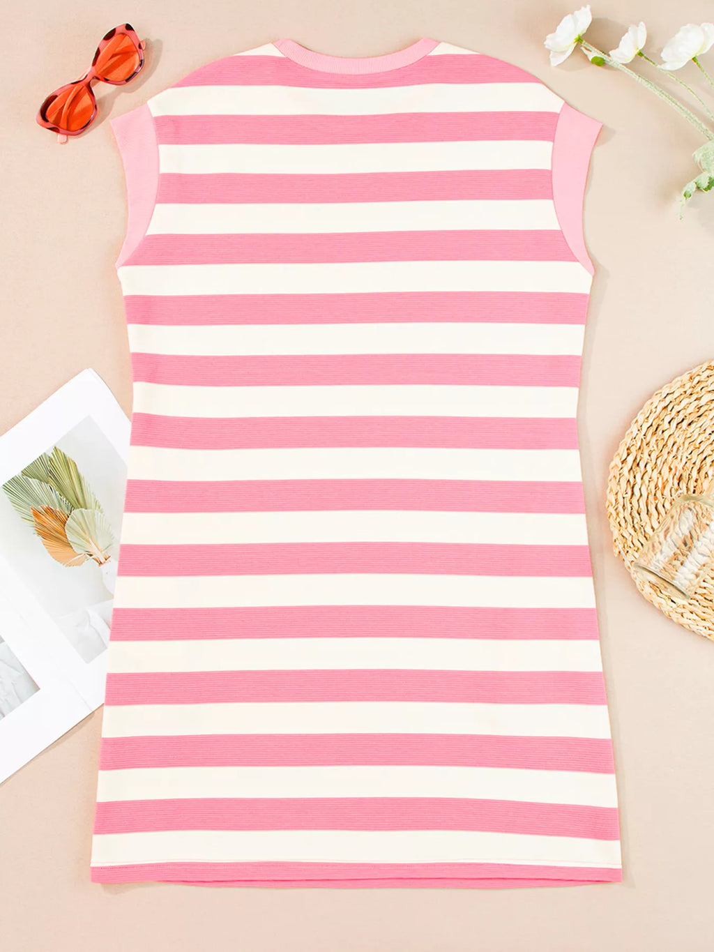 women's stripe cap sleeve pocketed shift dress - lifestyle shot