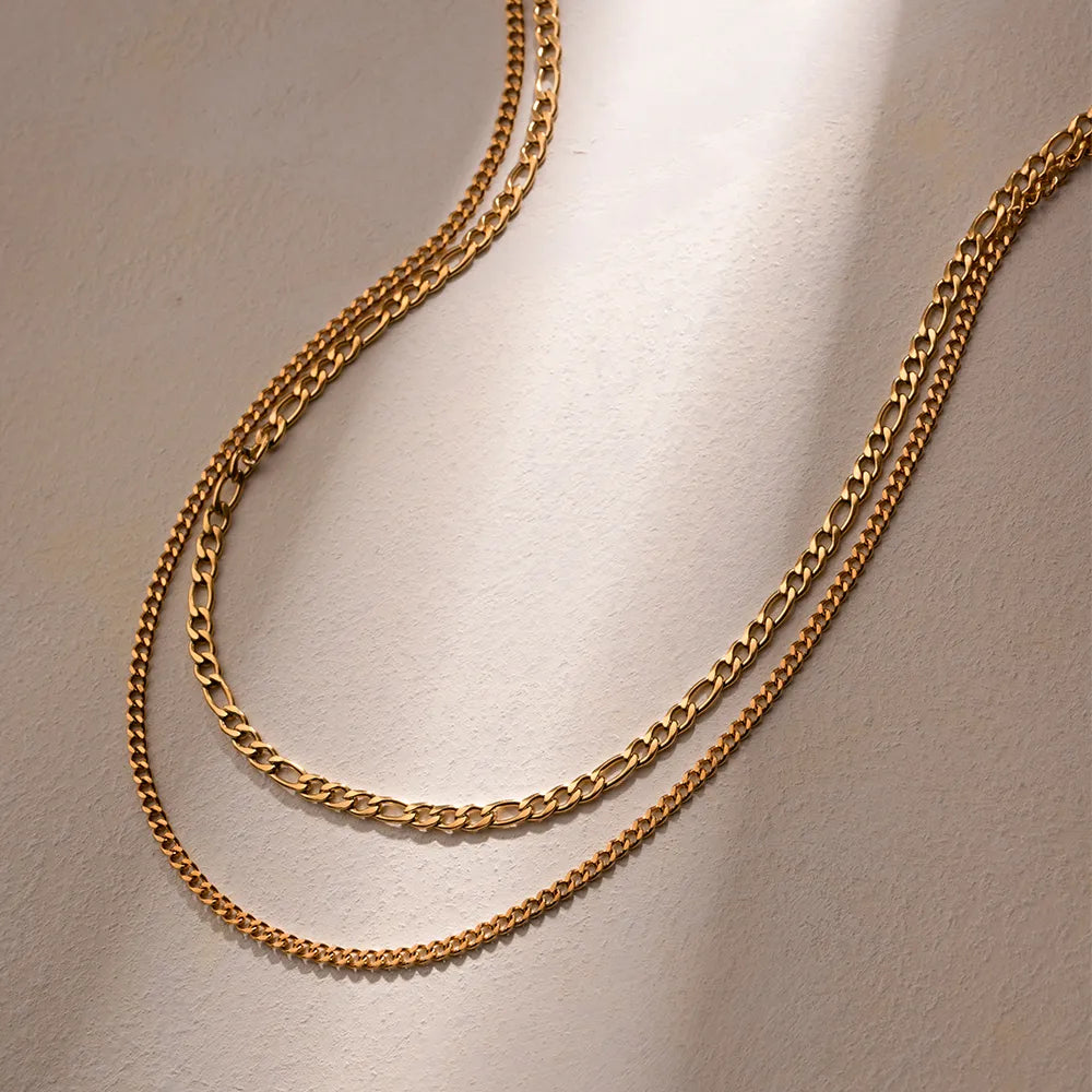 Stainless Steel Double-Layered Necklace Gold One Size