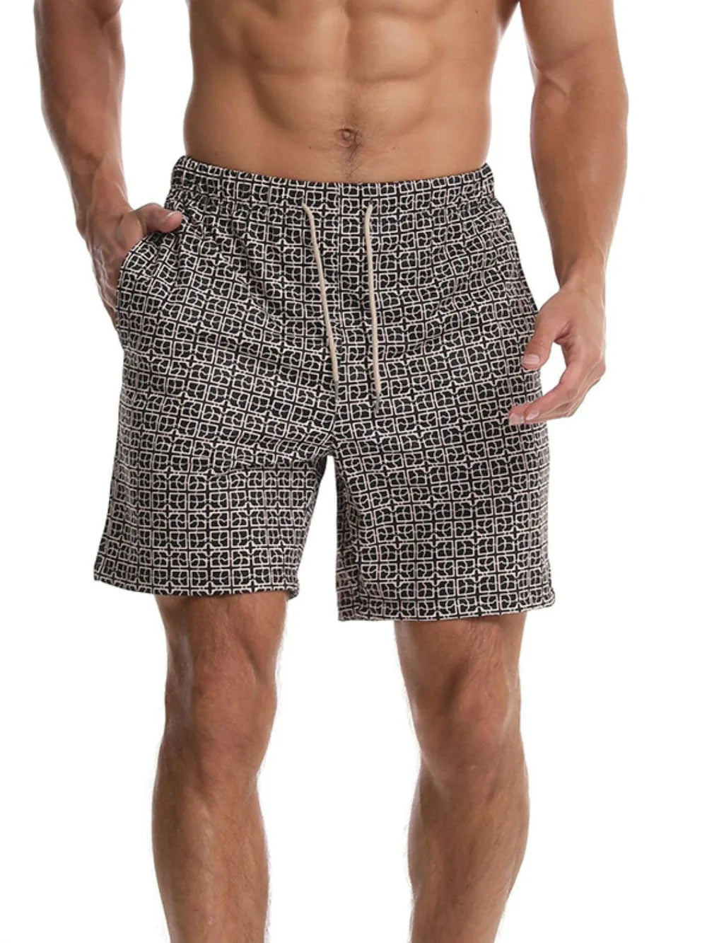 Men's Drawstring Printed Shorts with Pockets
