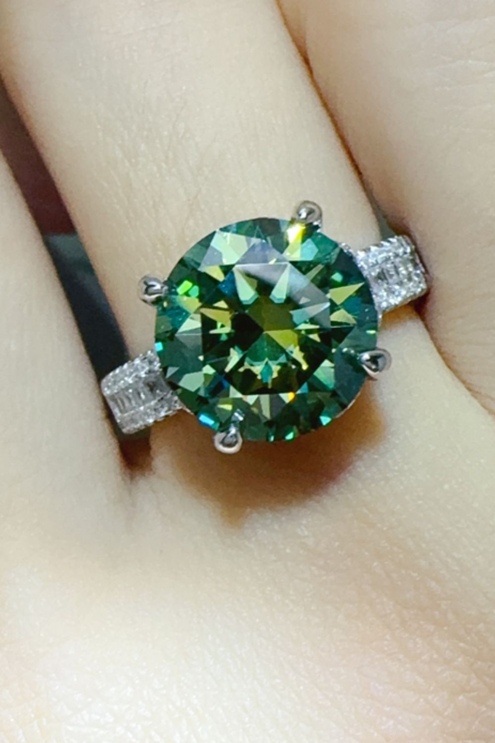 5 Carat Moissanite 925 Sterling Silver Ring Dark Green