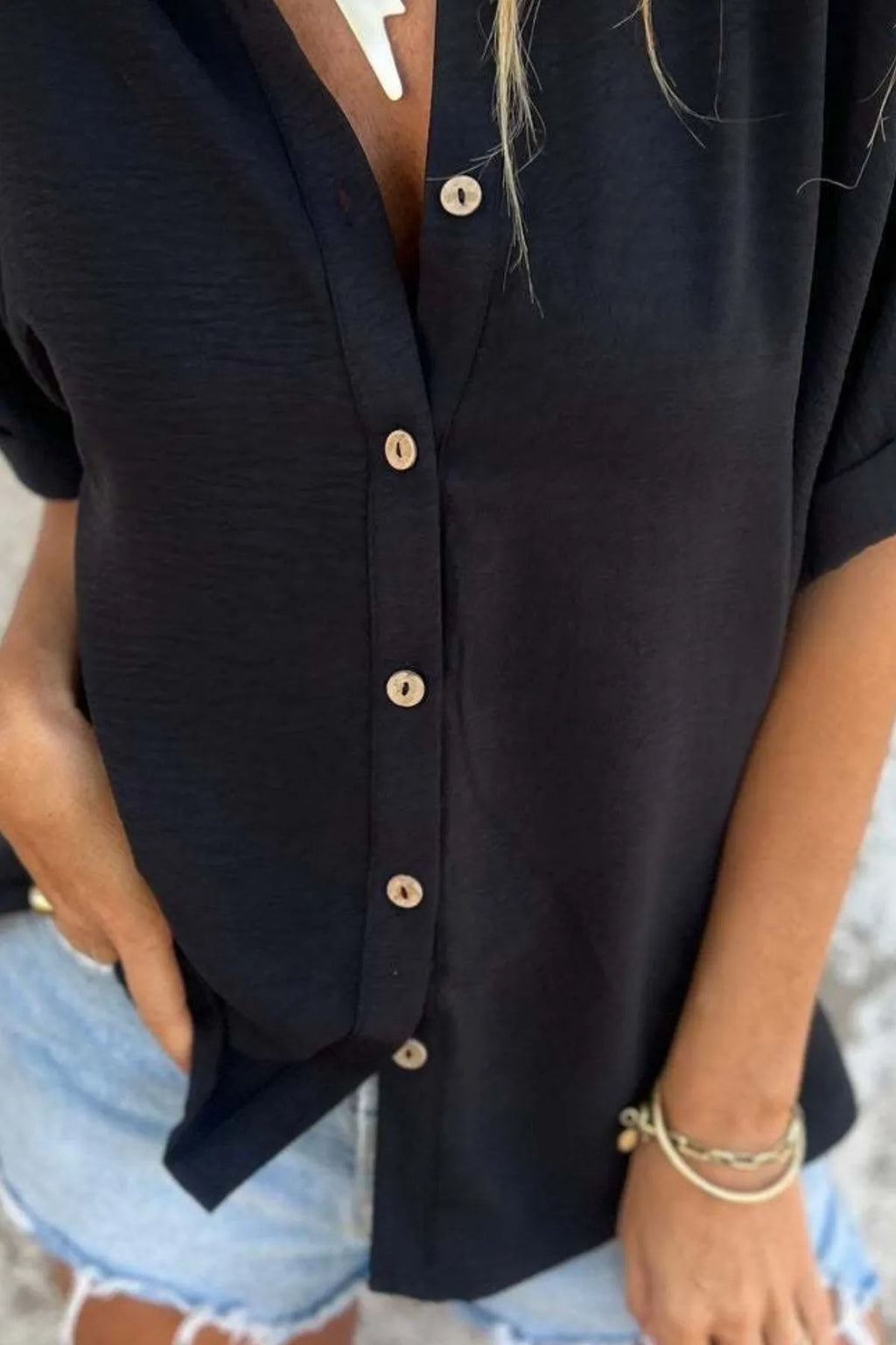Full Size Casual Button Down Short Sleeve Loose Shirt Plus Size