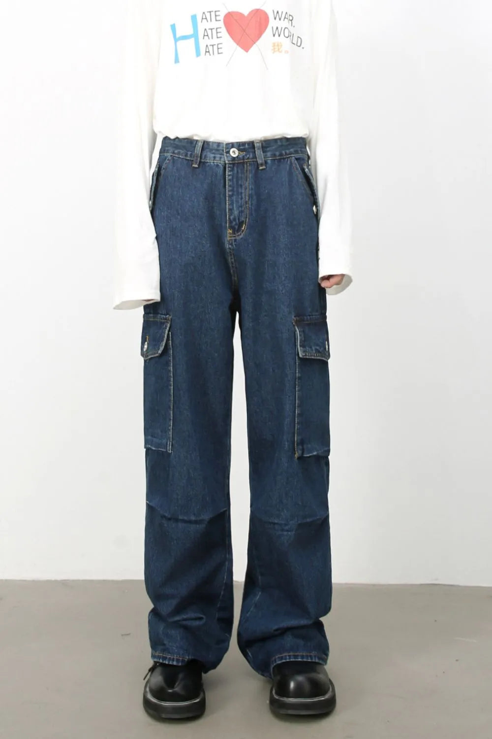 Men's Baggy Jeans with Cargo Pockets Dark