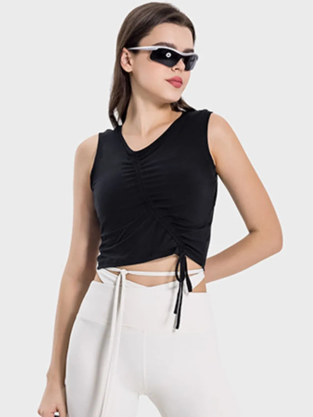 women's millennia drawstring ruched wide strap active tank - additional image
