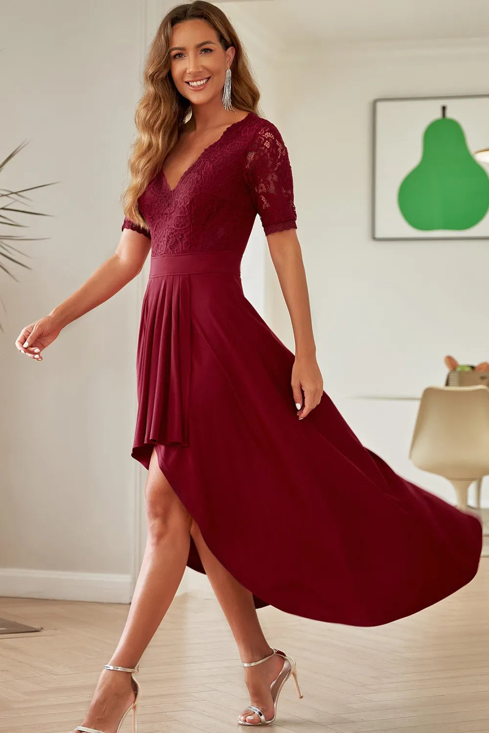 Lace Cutout V-Neck Short Sleeve Dress – Donjane