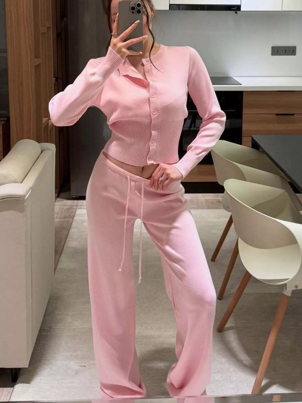 women's button up cardigan and pants knit set - second view