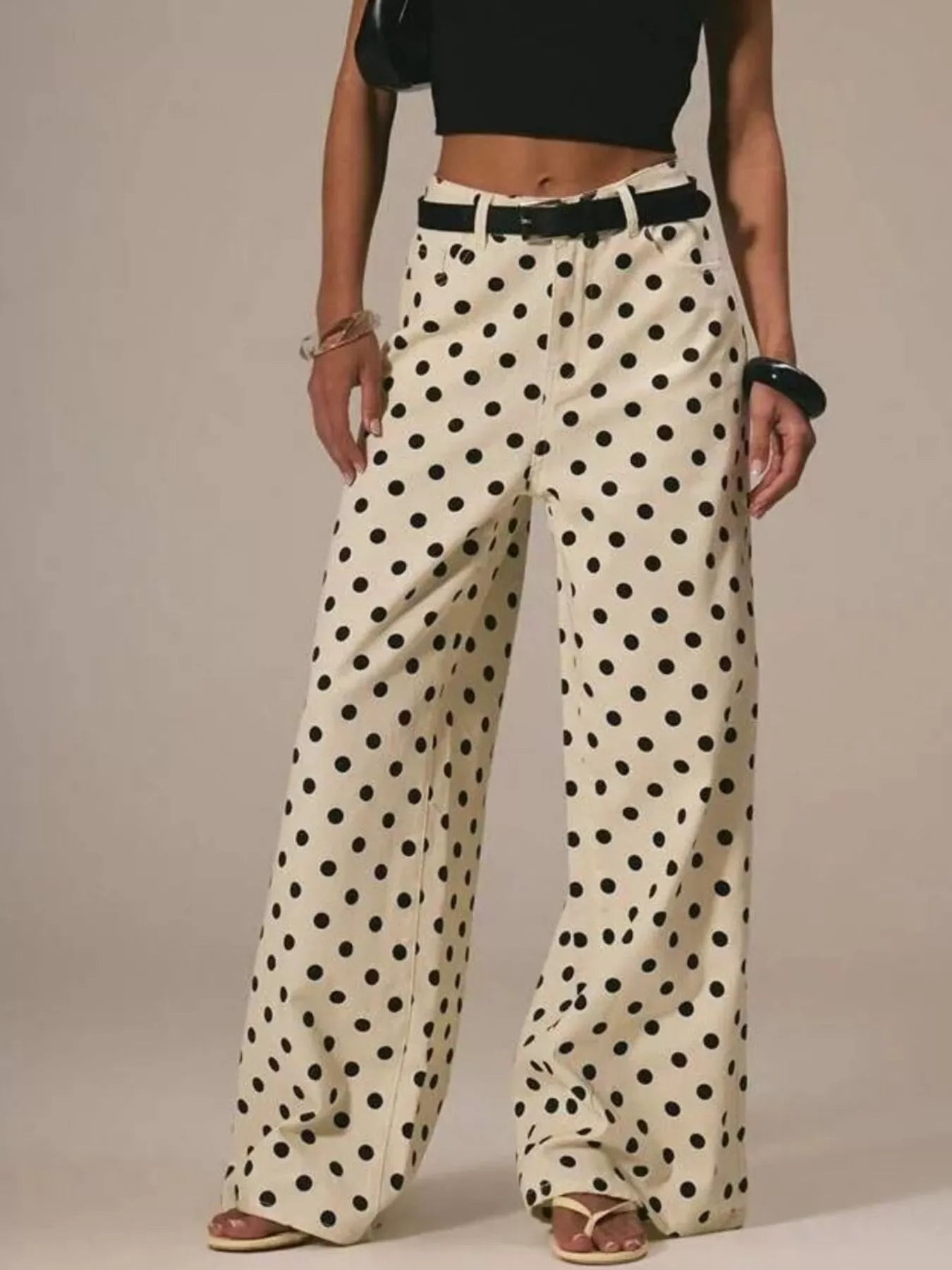 women's polka dot wide leg jeans - styling option
