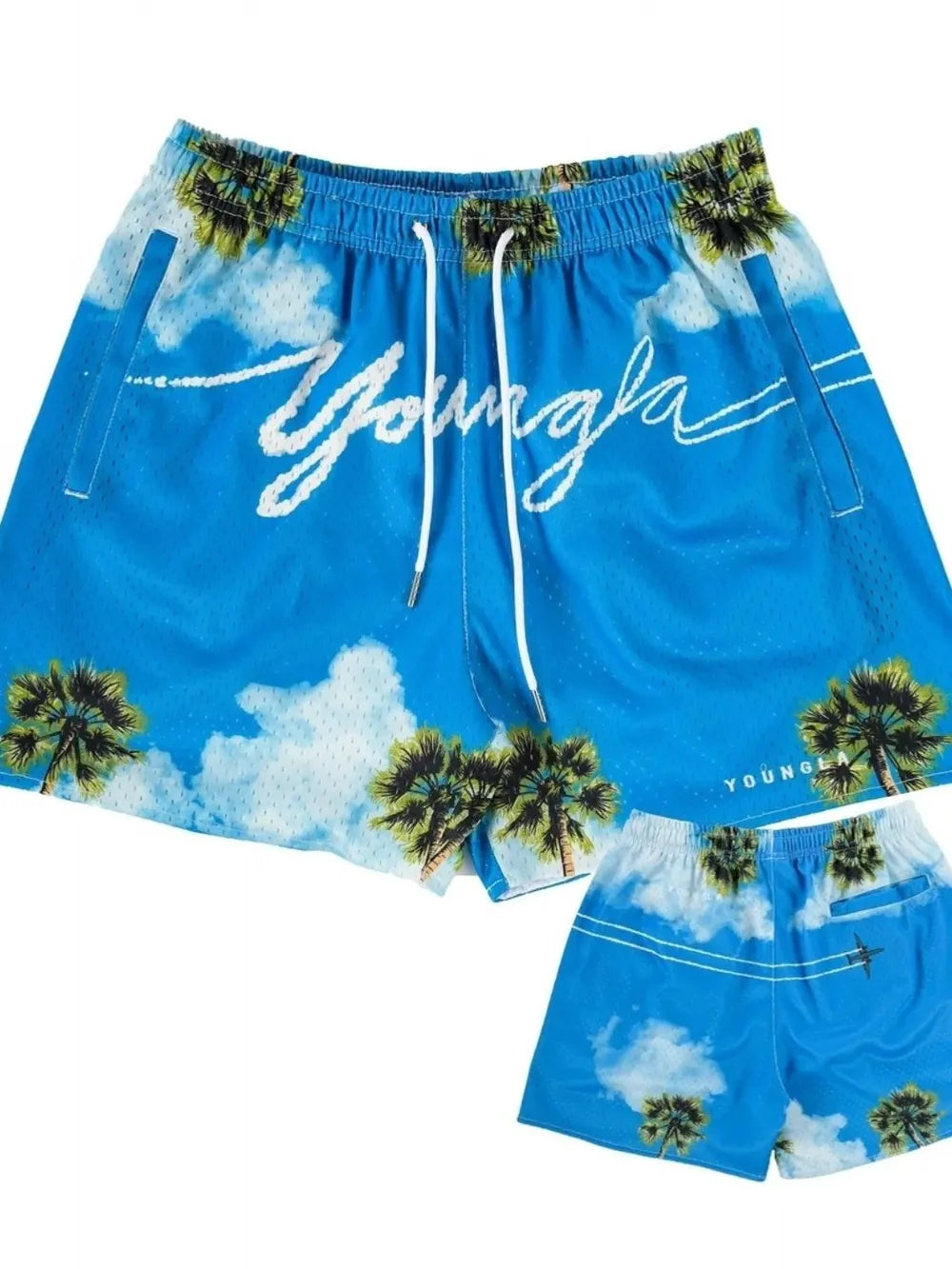 Men's Plus Size Drawstring Printed Shorts Sky Blue