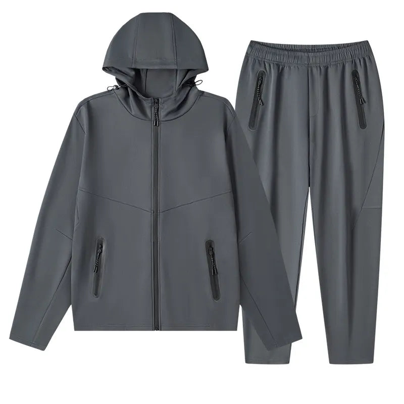 men's men's plus size drawstring zip up hooded top and pants set - second view