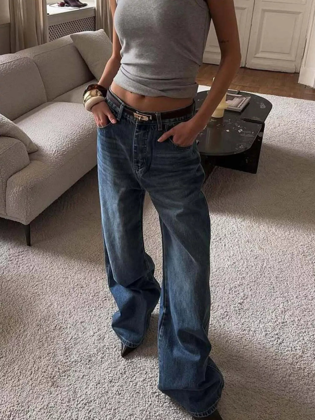women's wide leg relaxed fit jeans - styling option
