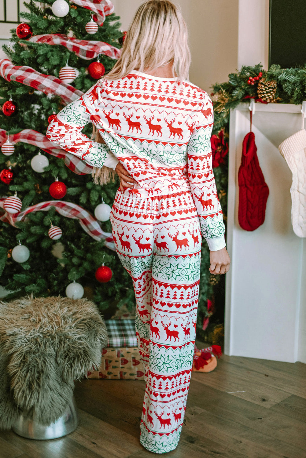 Christmas Element Round Neck Top and Pants Lounge Set