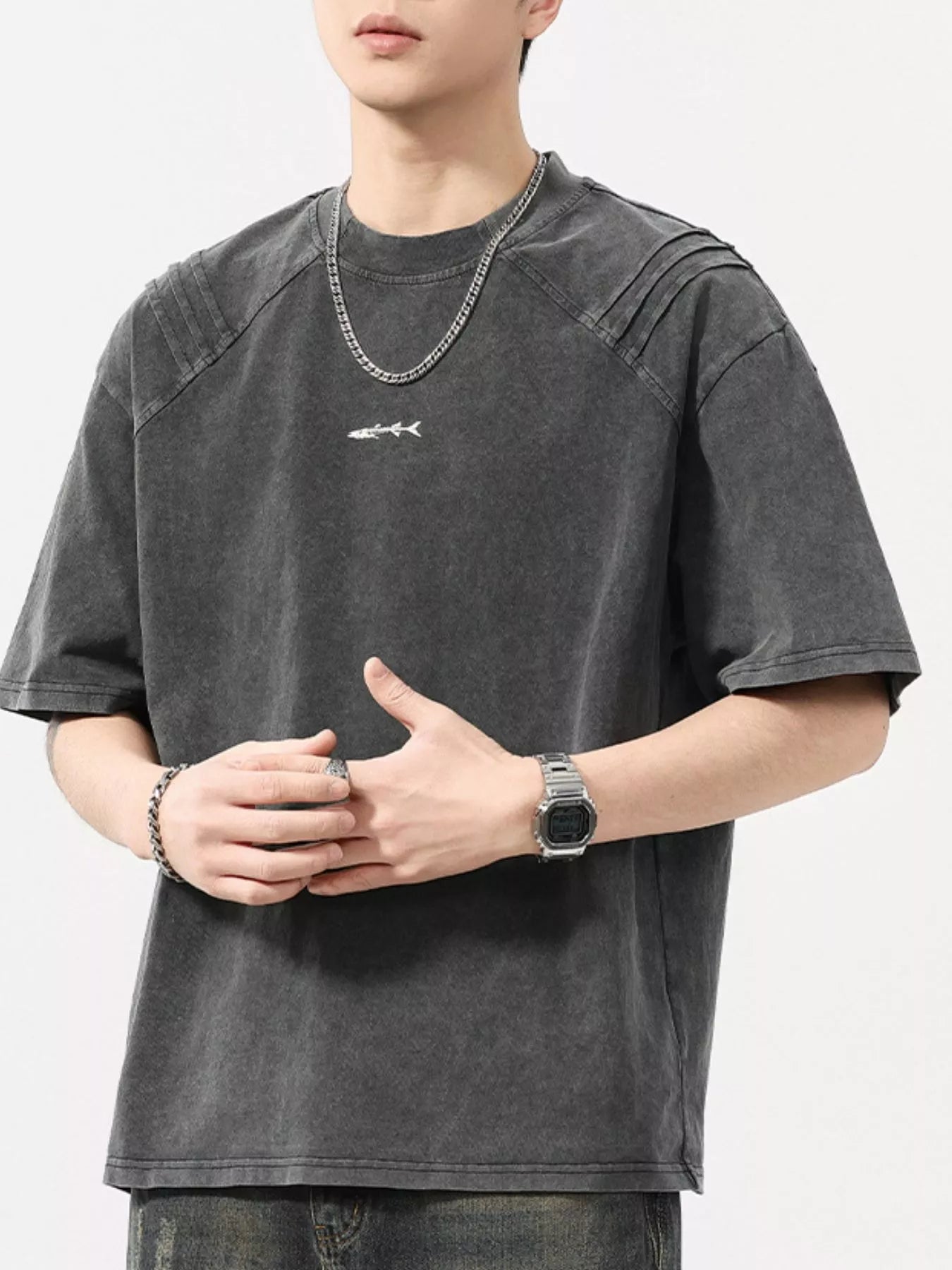 men's men's plus size vintage washed round neck tee - product detail