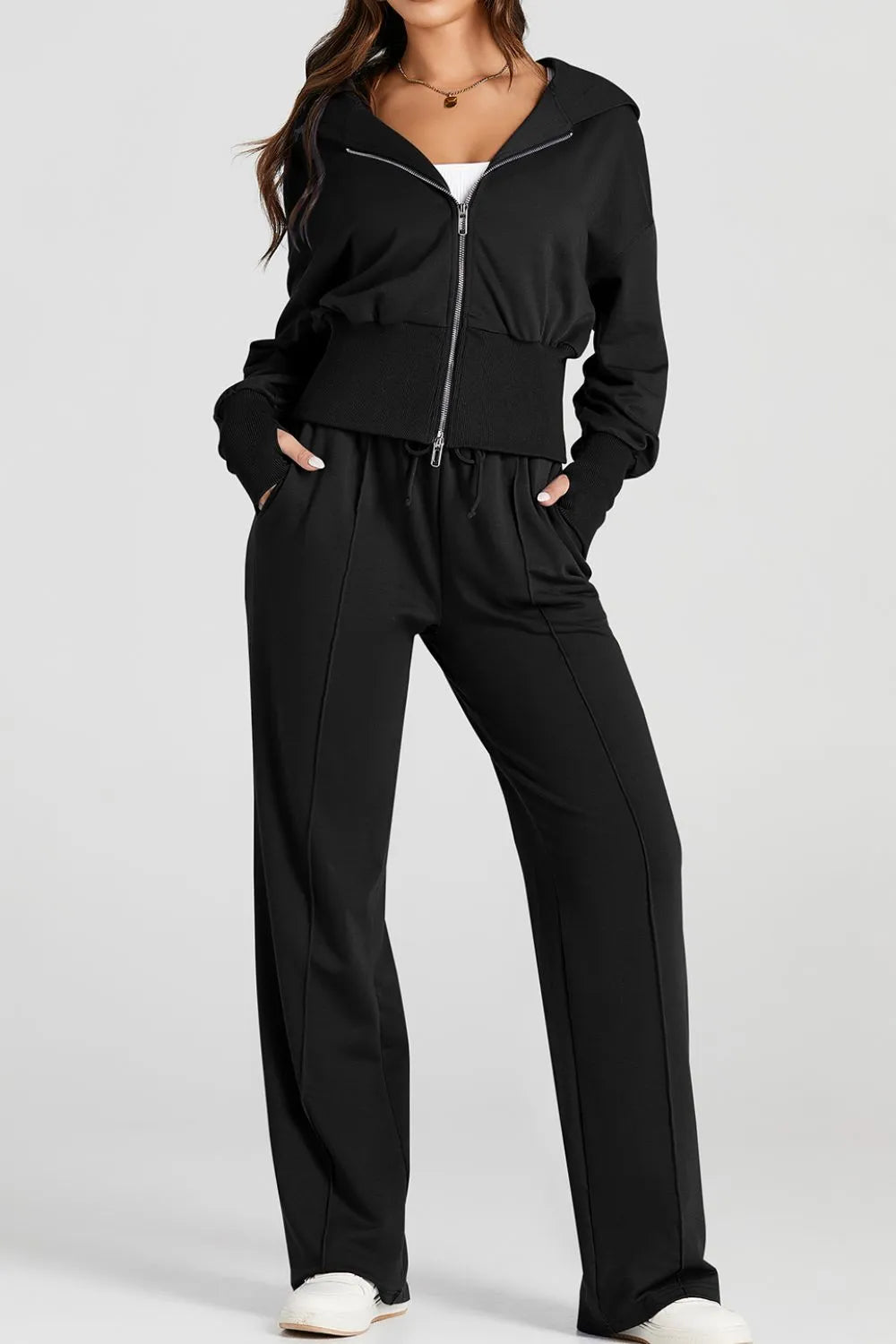 women's zip-up hoodie and pants active set - product detail