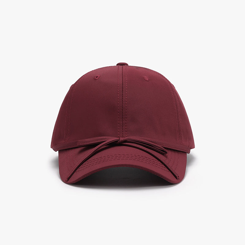 Tied Bow Cotton Baseball Cap Burgundy One Size