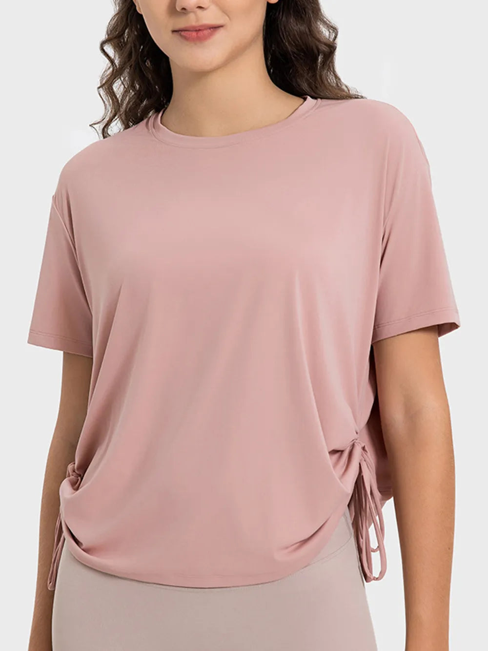 women's millennia drawstring round neck short sleeve active t-shirt - front view