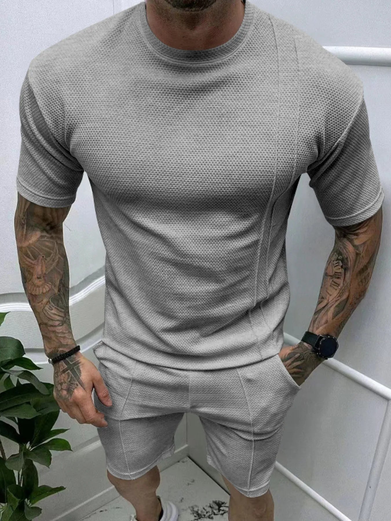 men's men's full size round neck tee and shorts set plus size - additional image