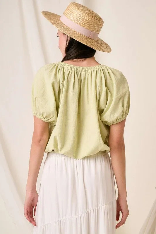 Mittoshop Linen Two-Way Short Sleeve Crop Blouse