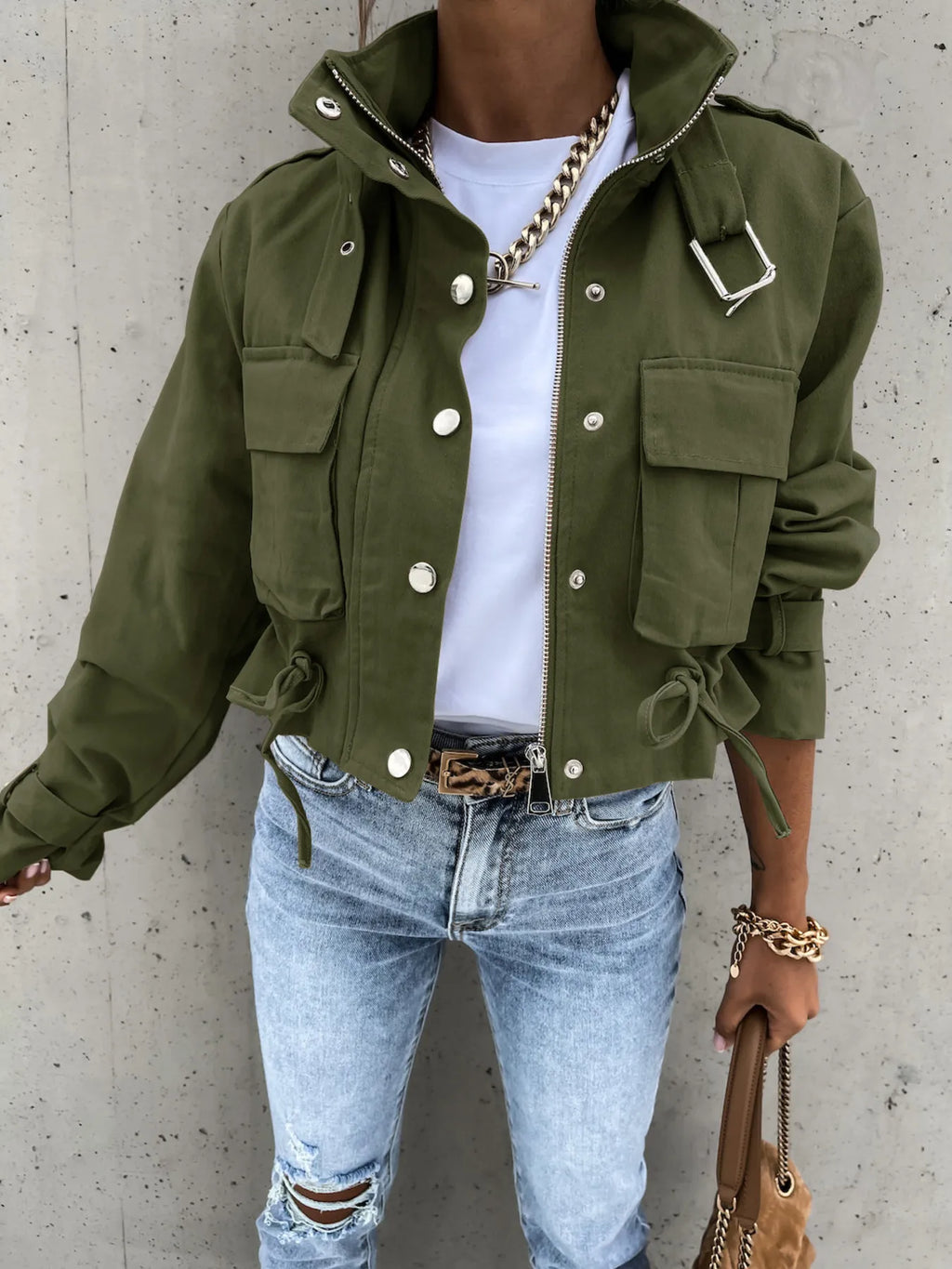high-neck winter jacket for women styled for night out