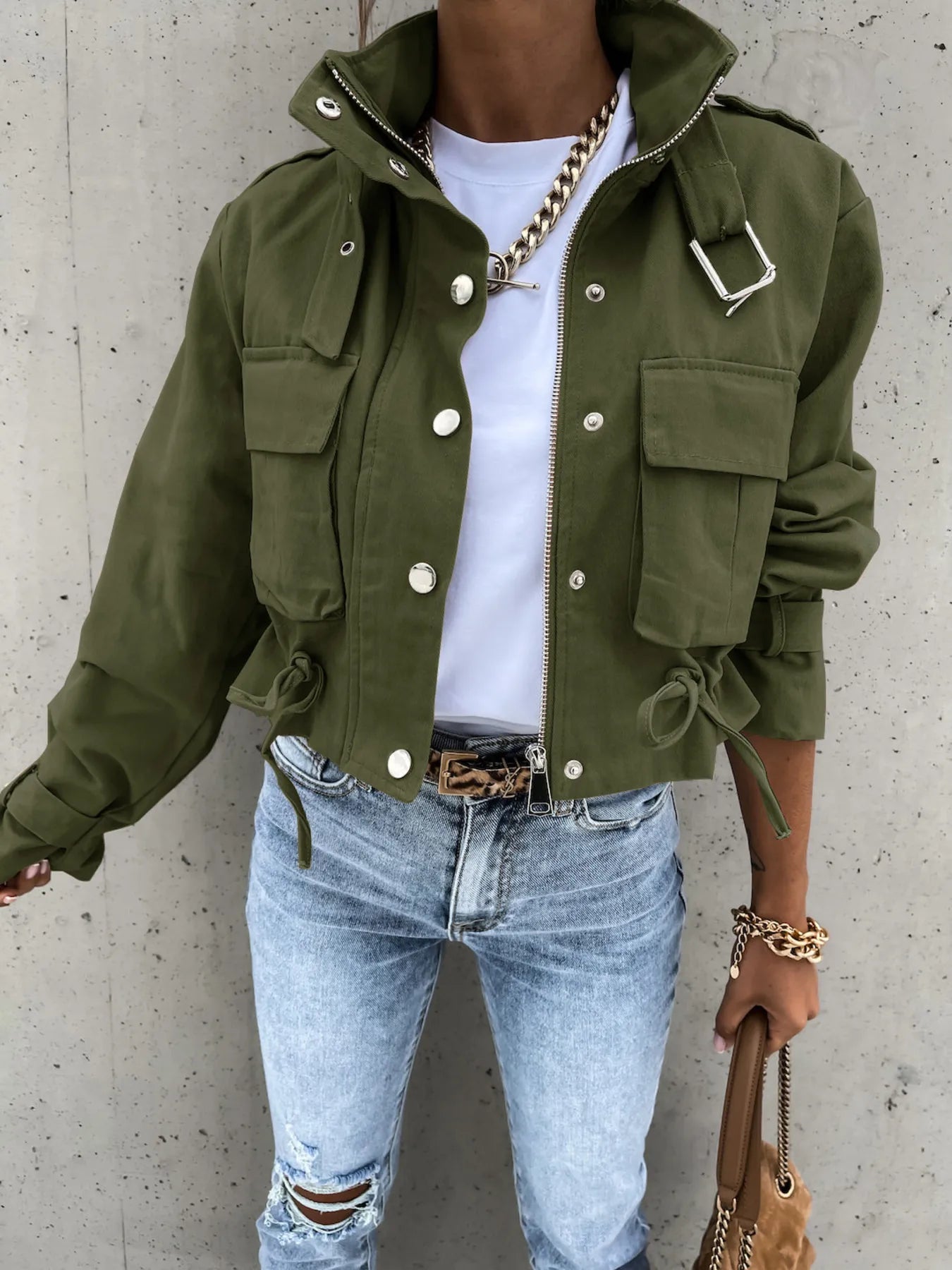 high-neck winter jacket for women styled for night out