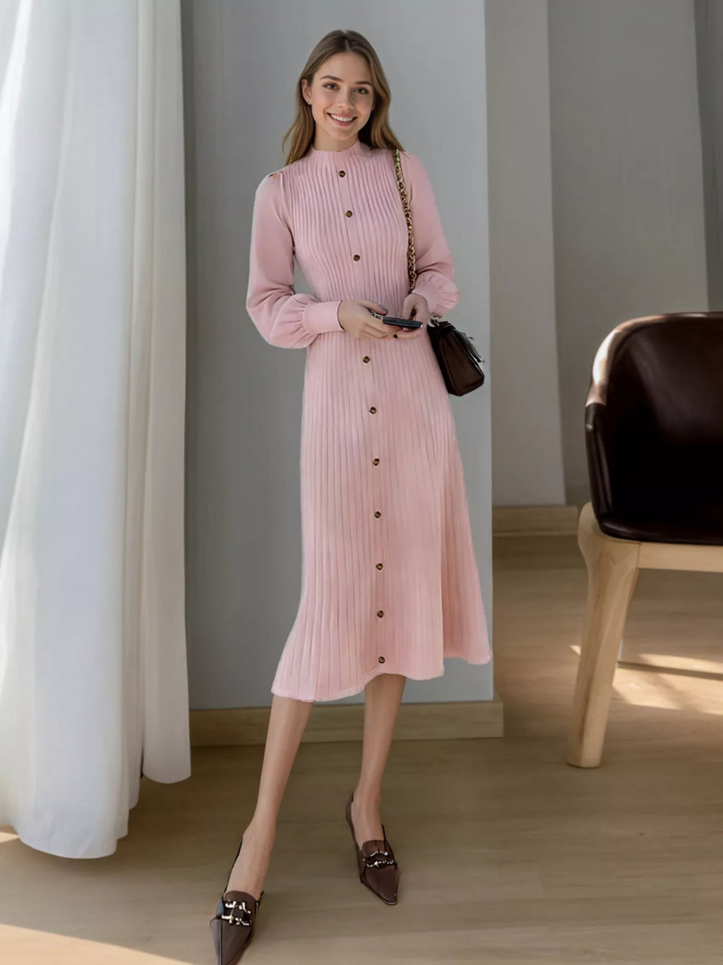 women's ribbed knit mock neck midi dress - styling option