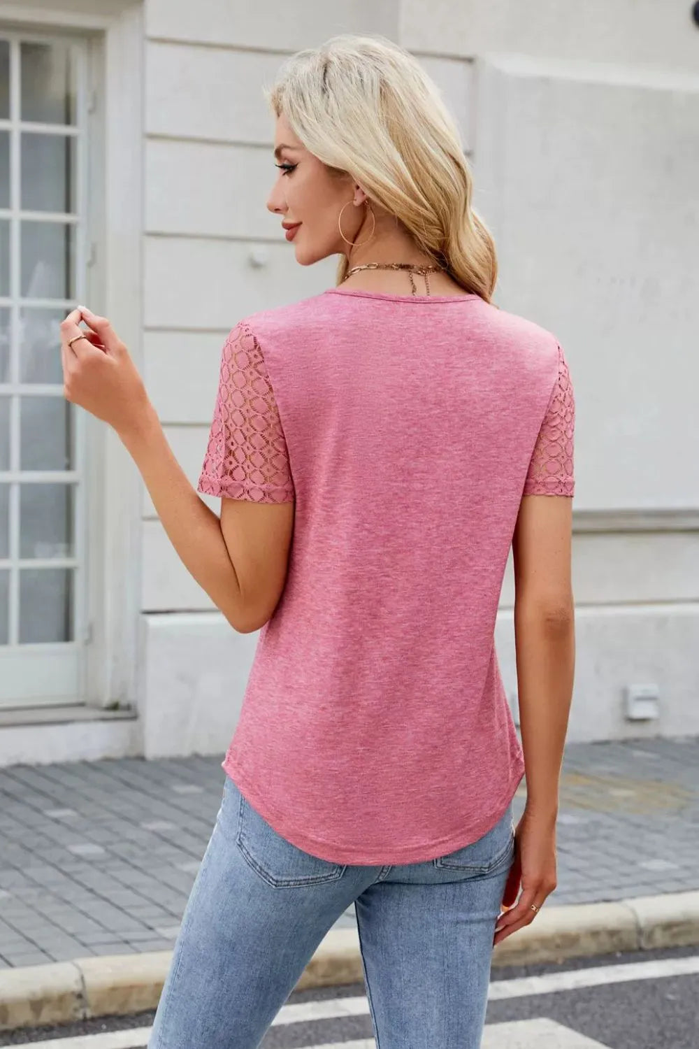 Smocked Round Neck Short Sleeve T-Shirt