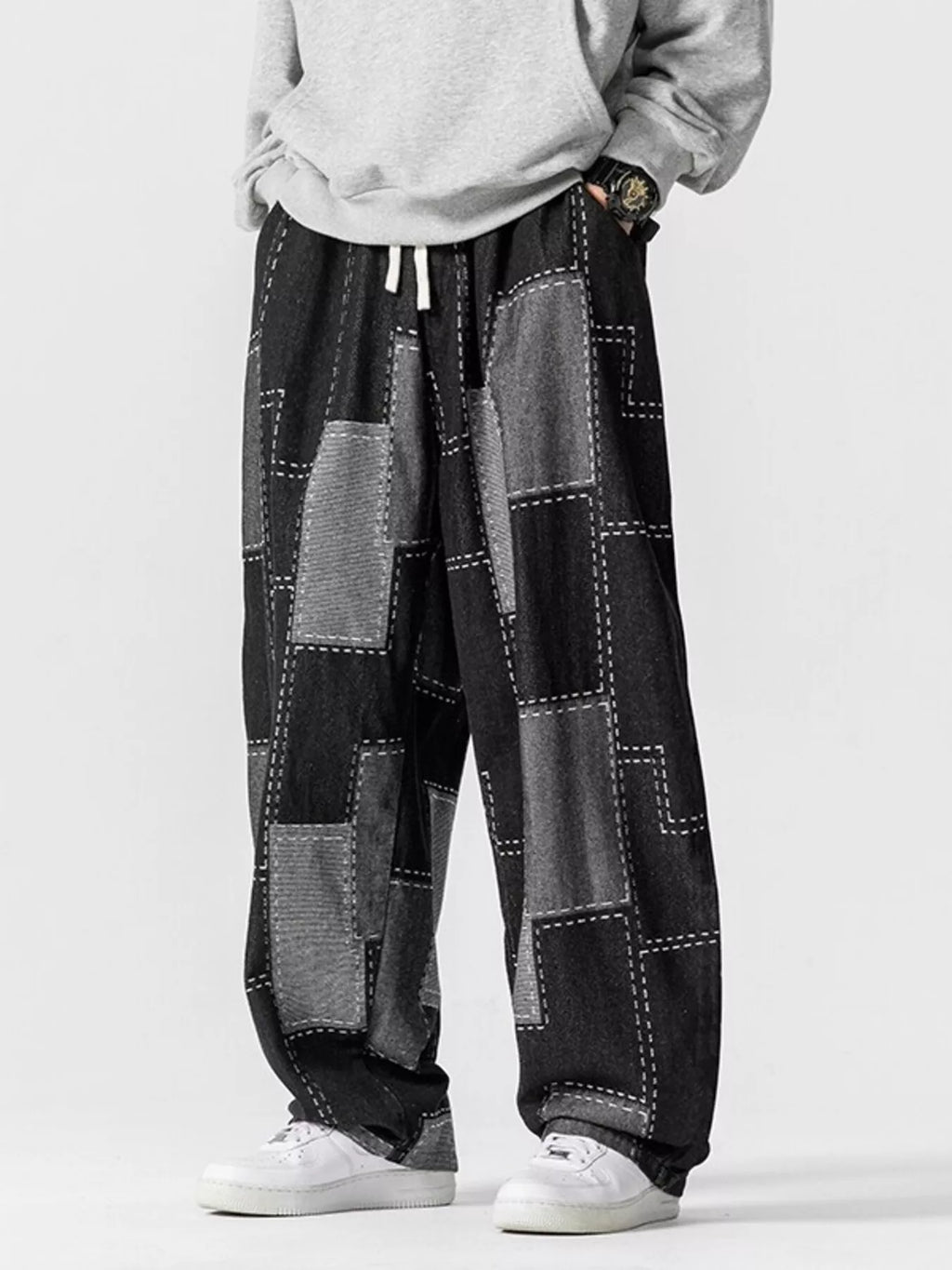 men's men's plus size patchwork wide leg jeans - additional image