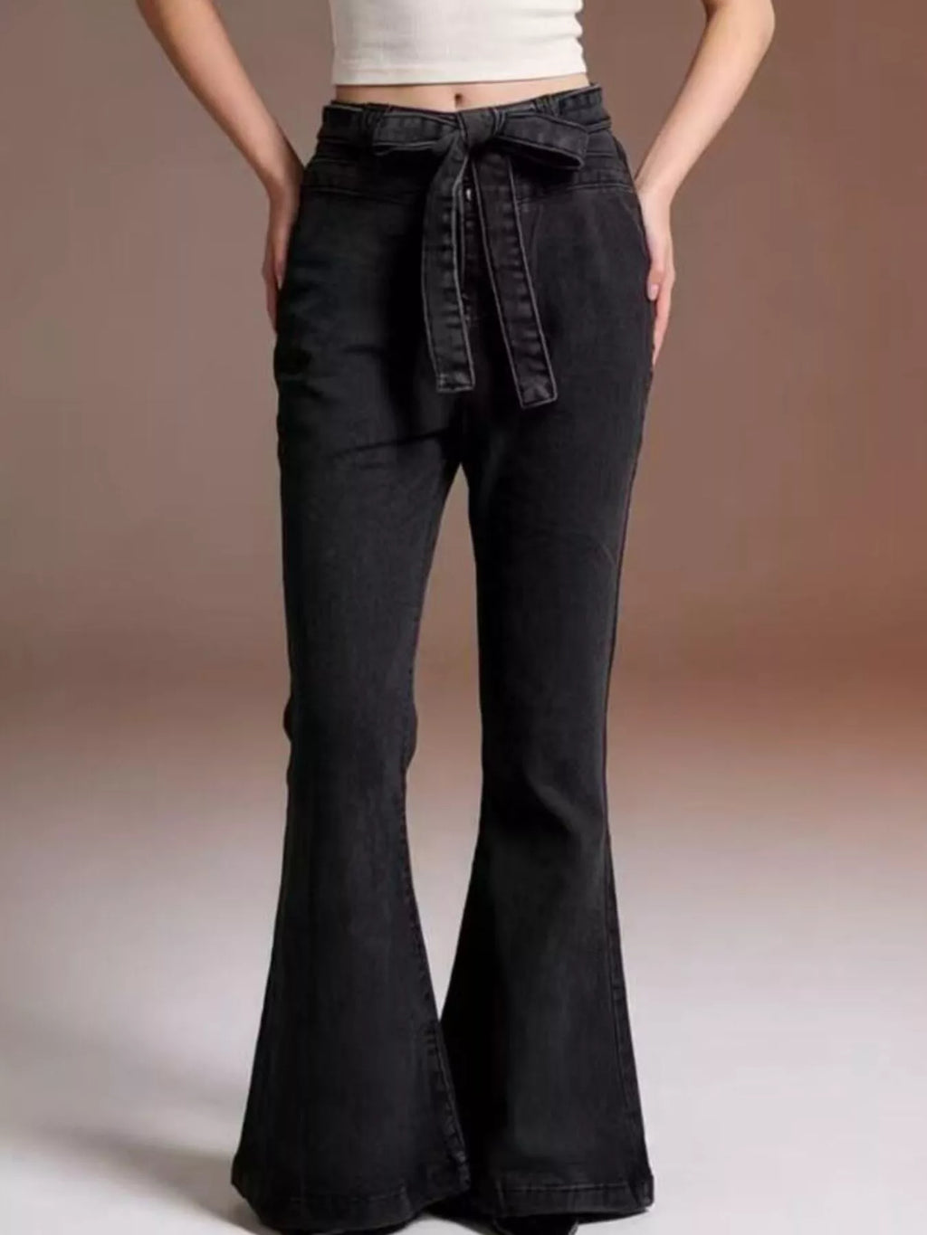 women's bow-tie high-waisted flare jeans - product detail