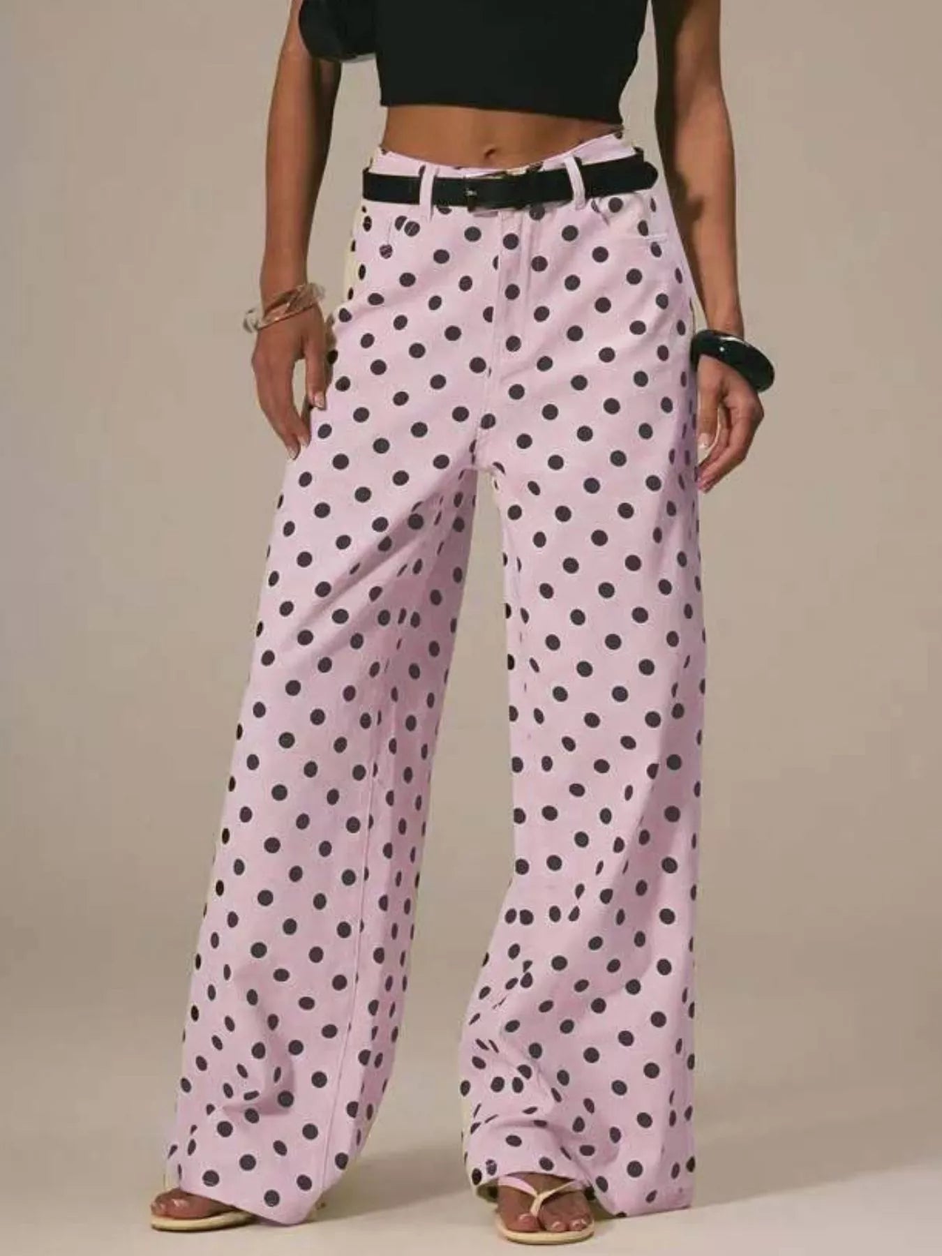 women's polka dot wide leg jeans - product detail