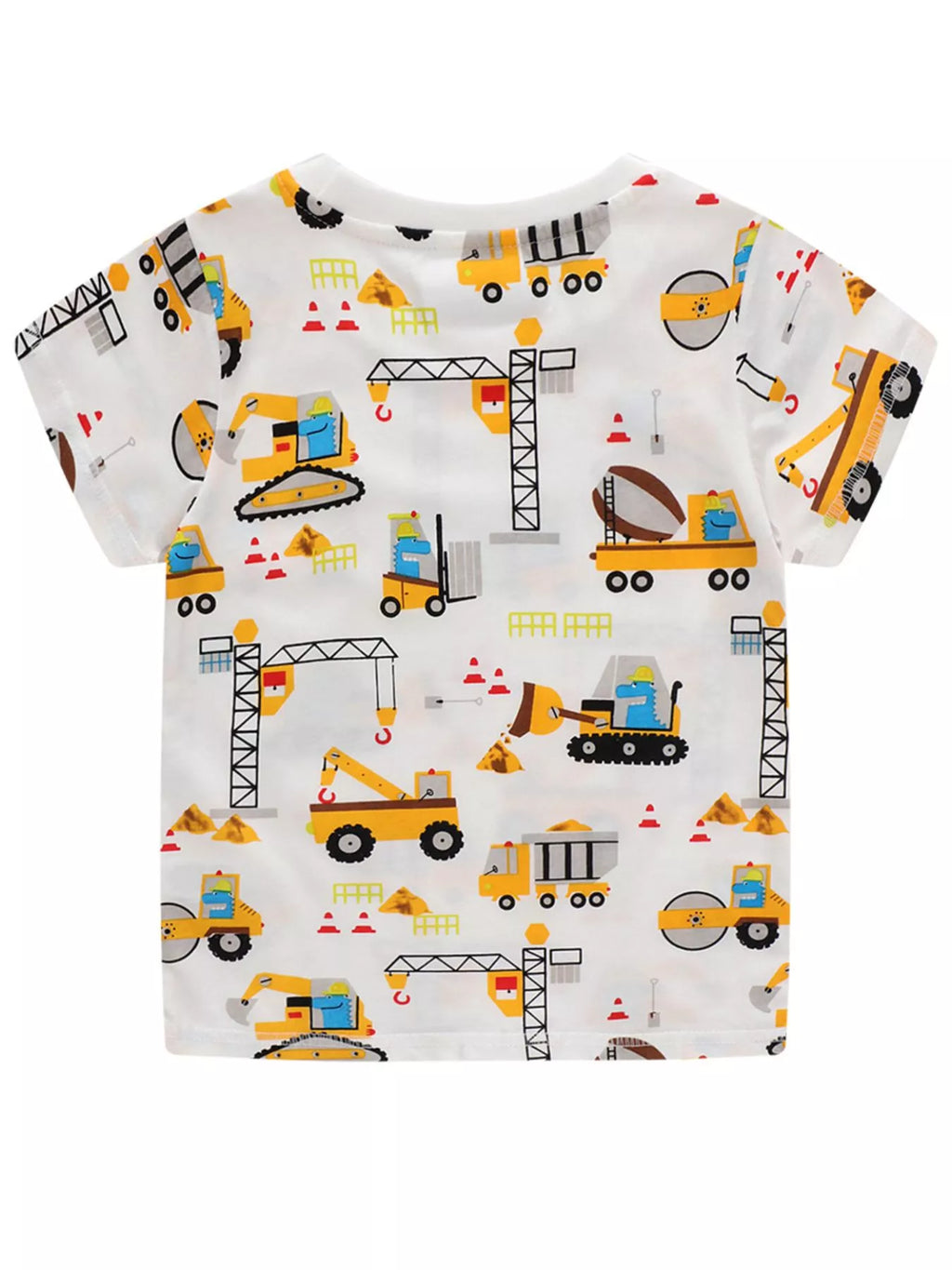 women's children's construction vehicle print crew neck short sleeve t-shirt - detail shot