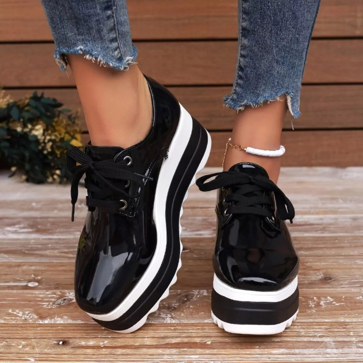 women's lace up platform sneakers - product showcase