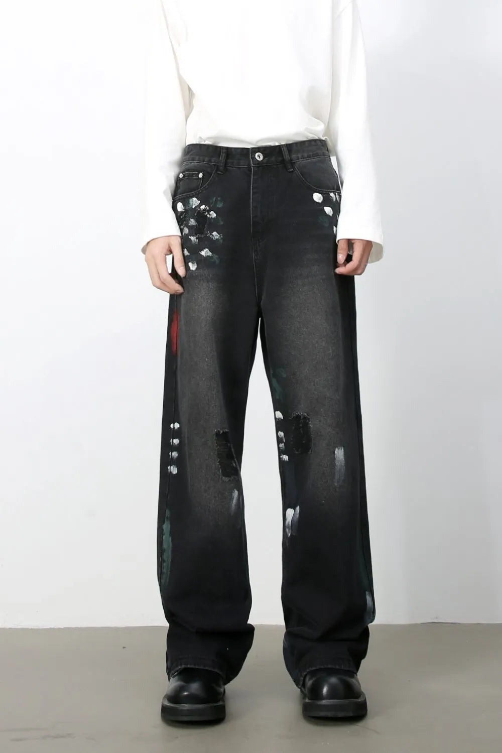 Men's Paint Loose Jeans Dark