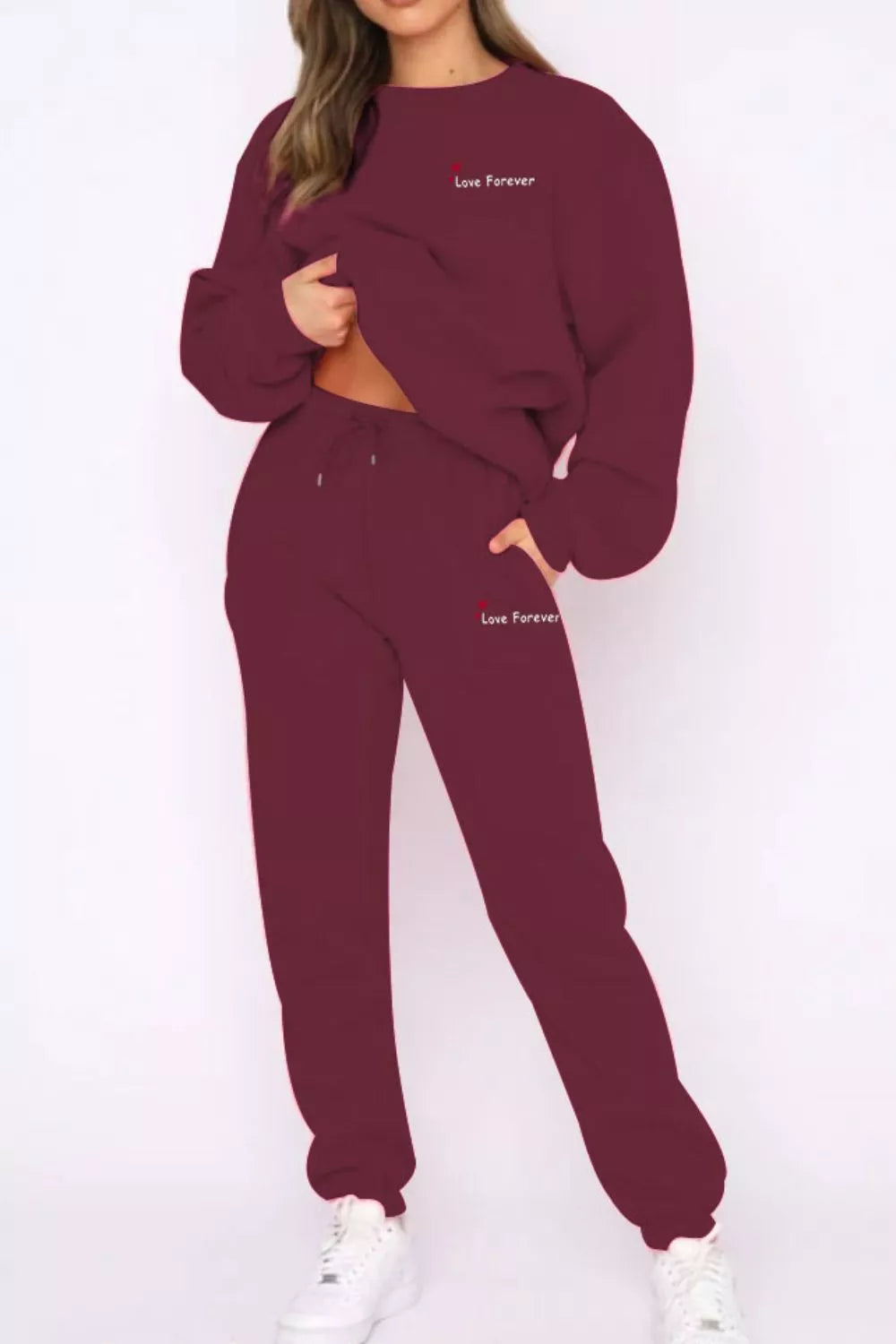 women's round neck sweatshirt and joggers set - additional image