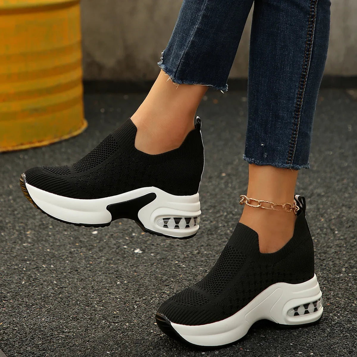 women's breathable mesh platform sneakers - side view