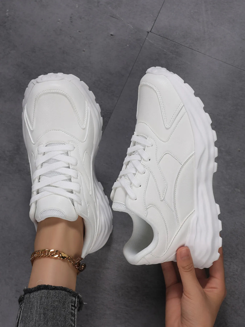 women's round toe lace up sneakers - front view