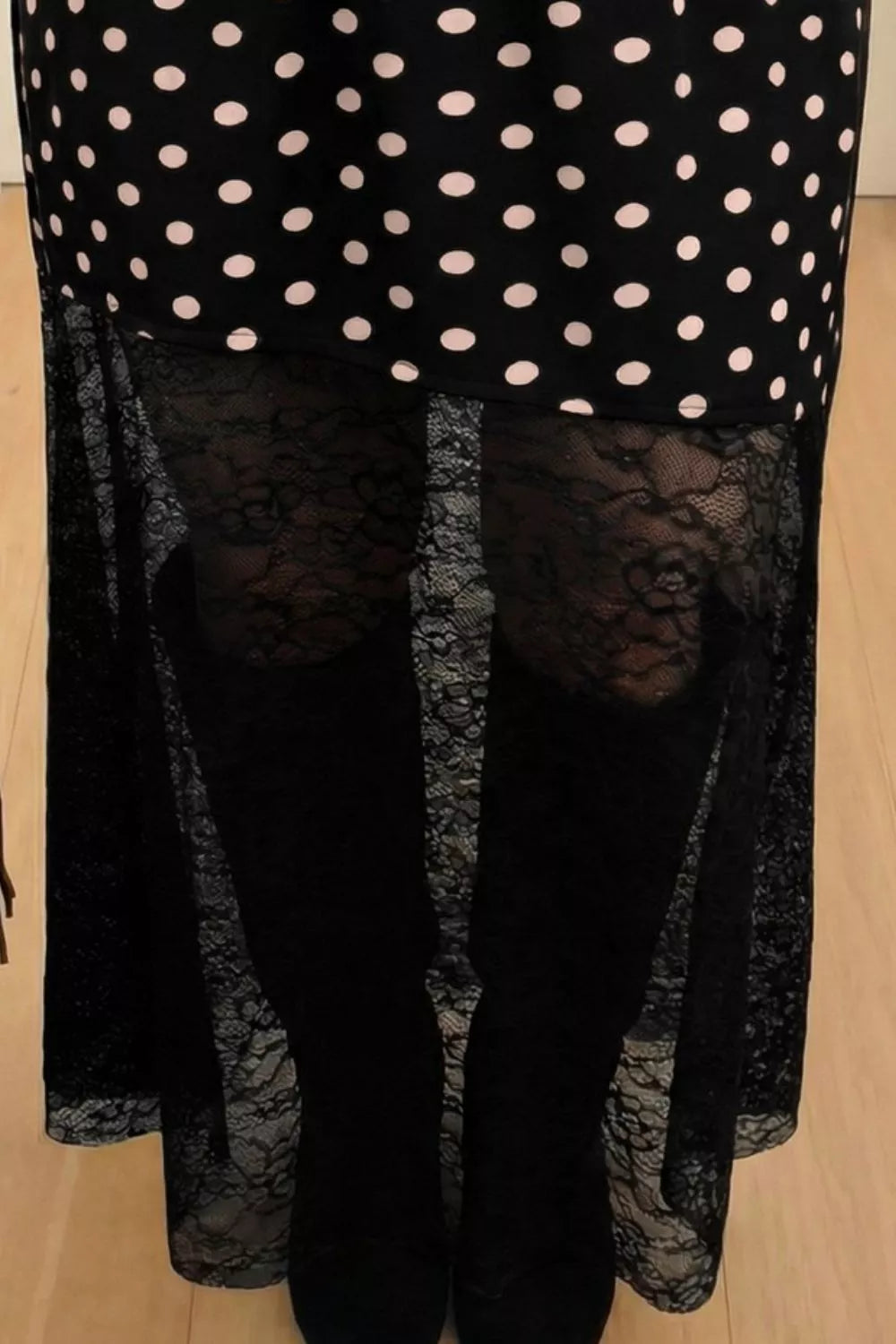 women's polka dot patchwork lace maxi skirt - close-up detail