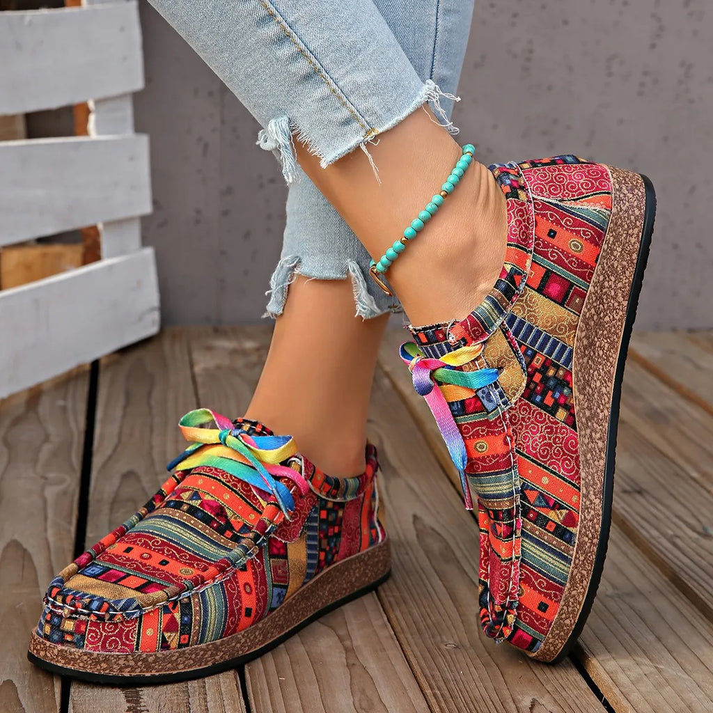 women's printed round toe sneakers - styling option