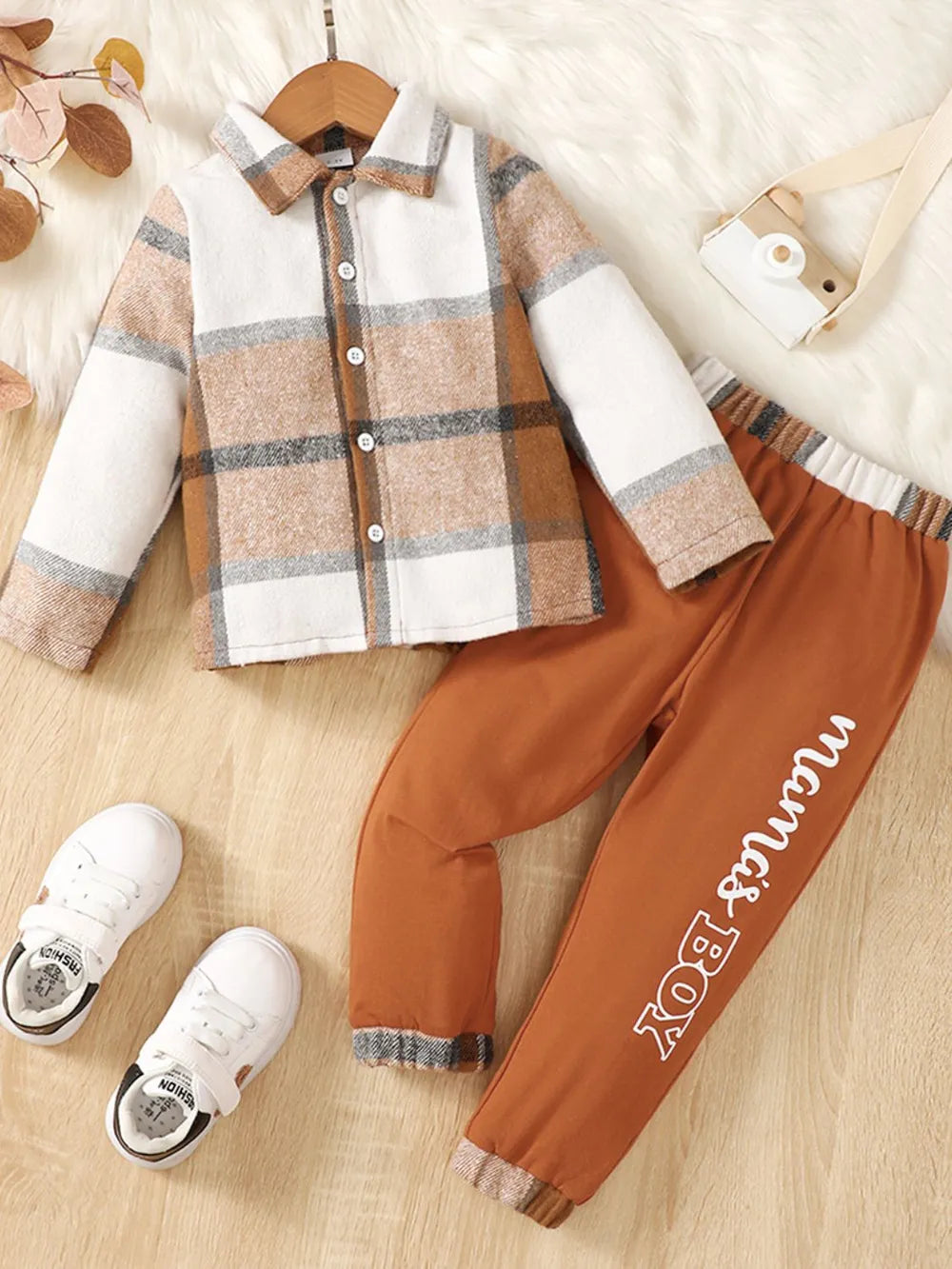 color block button up top and pants set — stylish clothing for kids