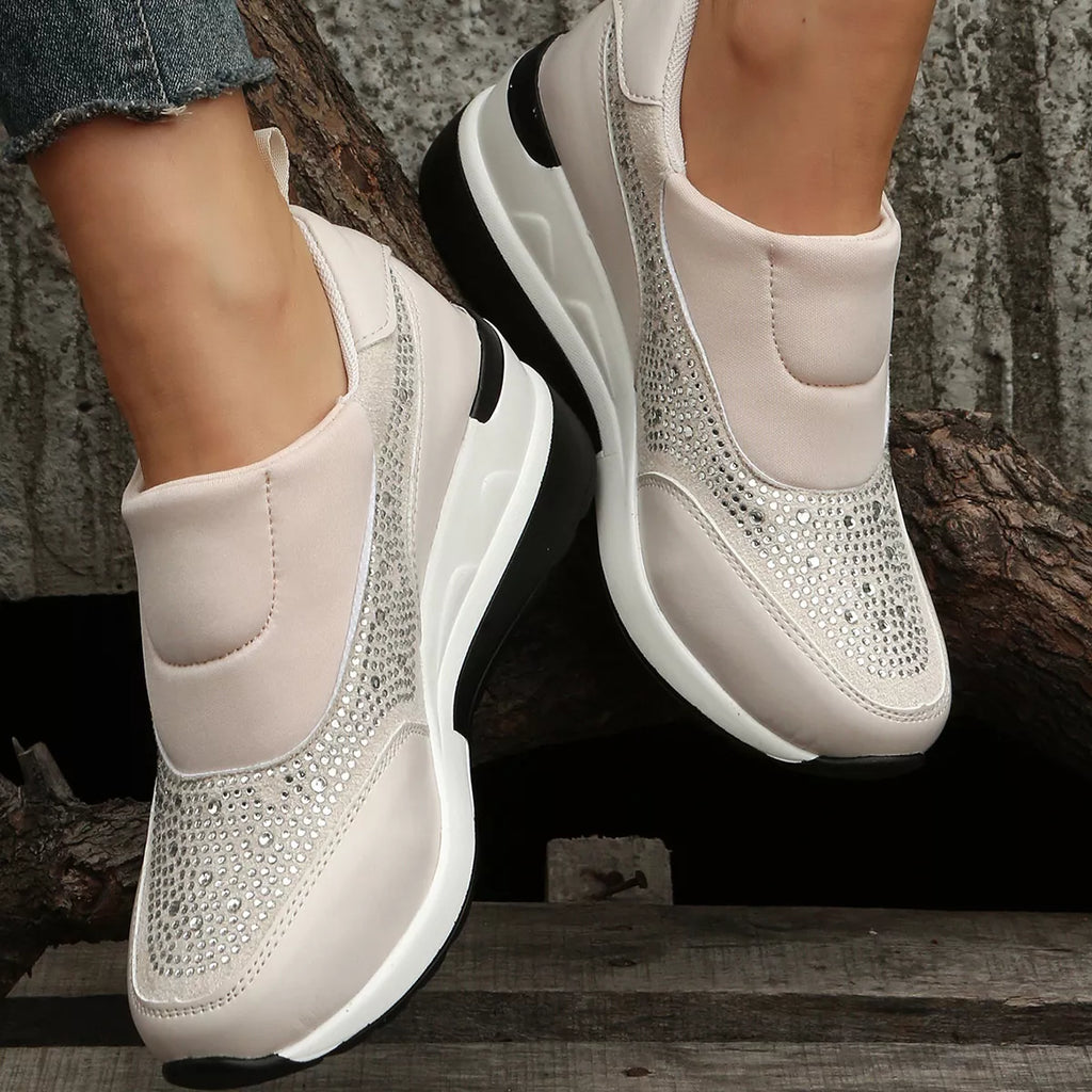 women's rhinestone embellished wedge sneakers - styling option
