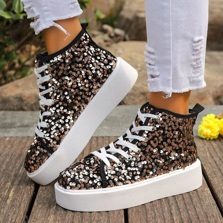 women's sequin round toe platform sneakers - product detail