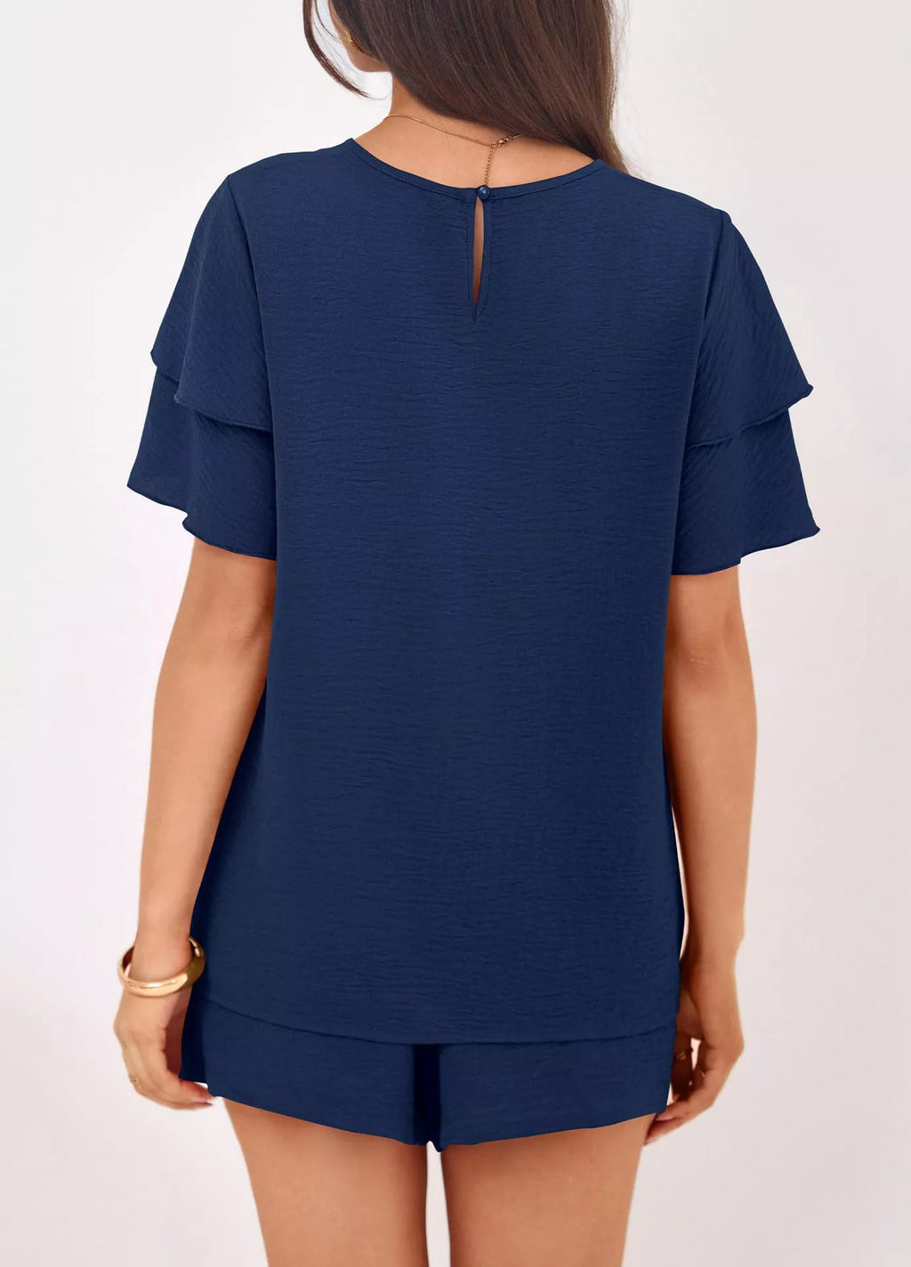 women's ruffle sleeve top and shorts two-piece set - extra view