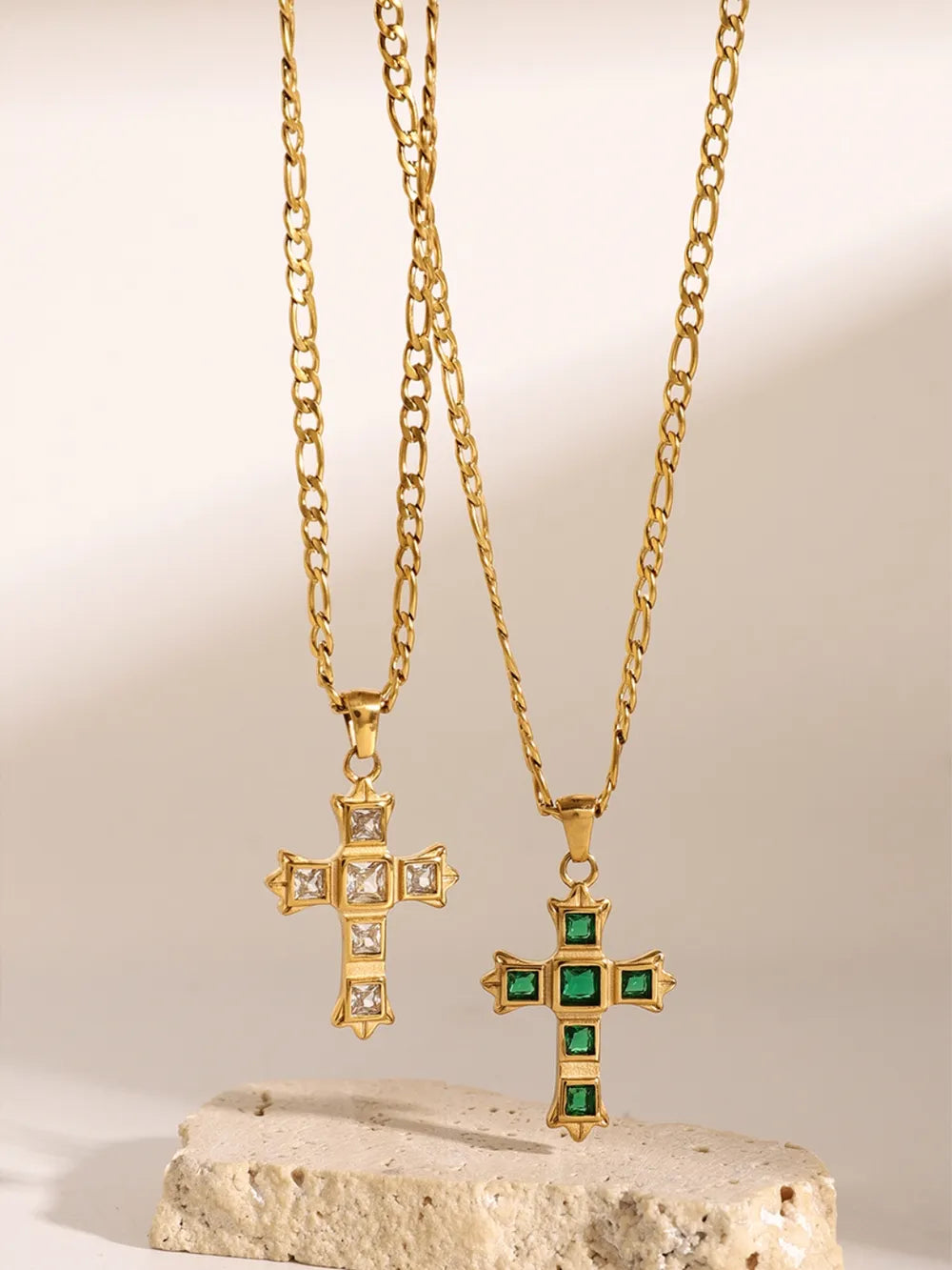 stainless steel zircon cross pendant necklace — women’s activewear view